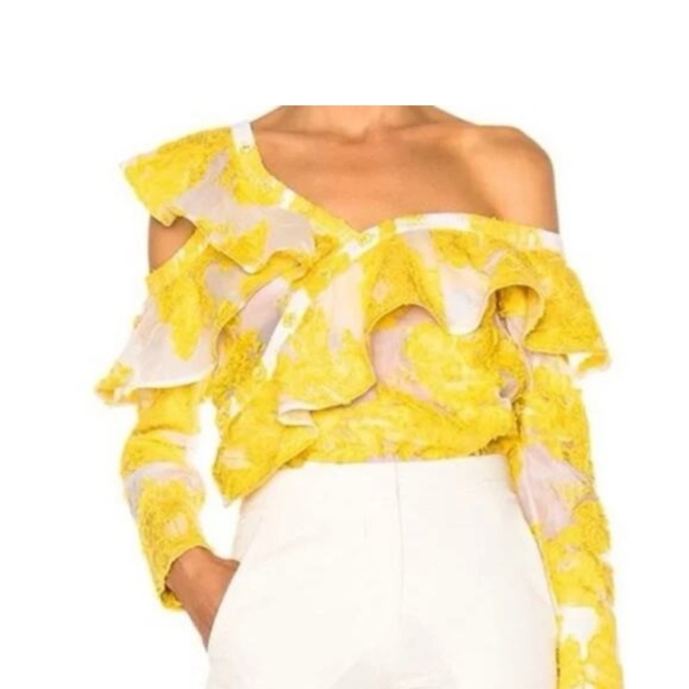 Self-Portrait Yellow Lace Ruffle Top